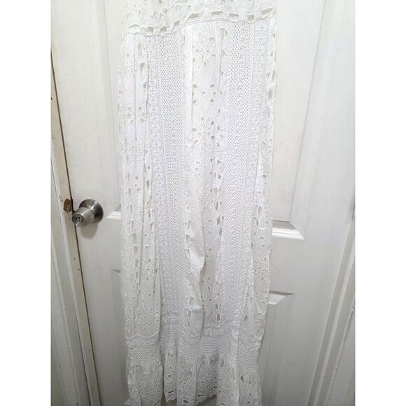 Michael Kors White Eyelet Embroidered Maxi Dress W/ Tie Straps & Ruffle Hem Size - Picture 4 of 9